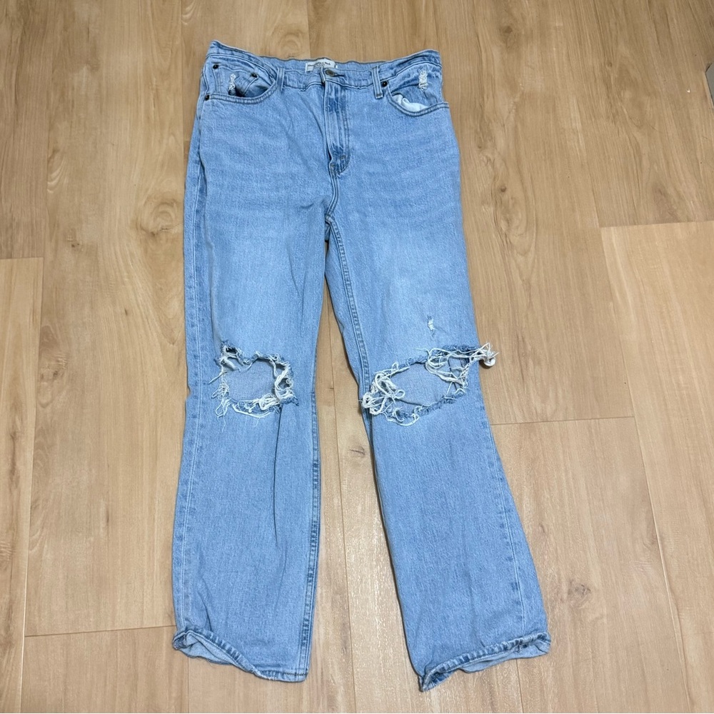 Abercrombie & Fitch Light Blue Ripped Straight-Leg Jeans